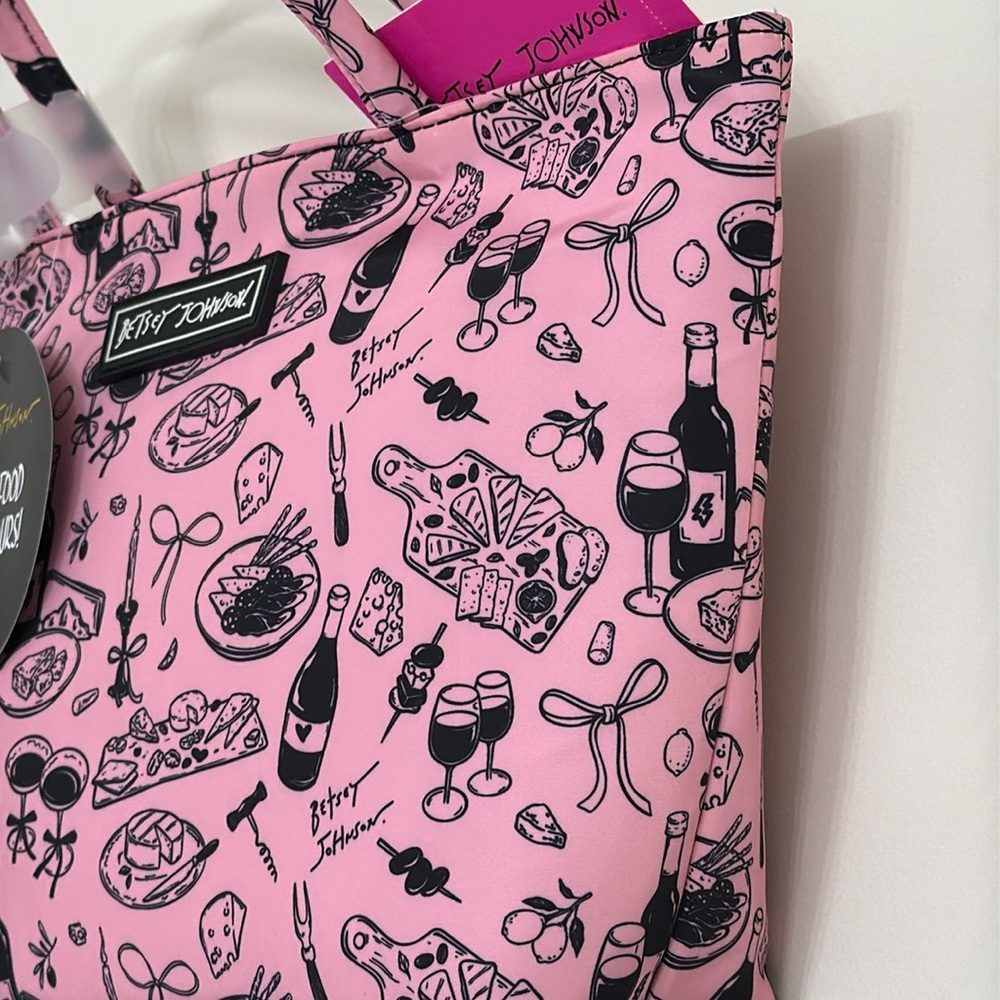 NEW Betsey Johnson Insulated Satchel Teacher Lunch Tote pink and black bag - Picture 6 of 9